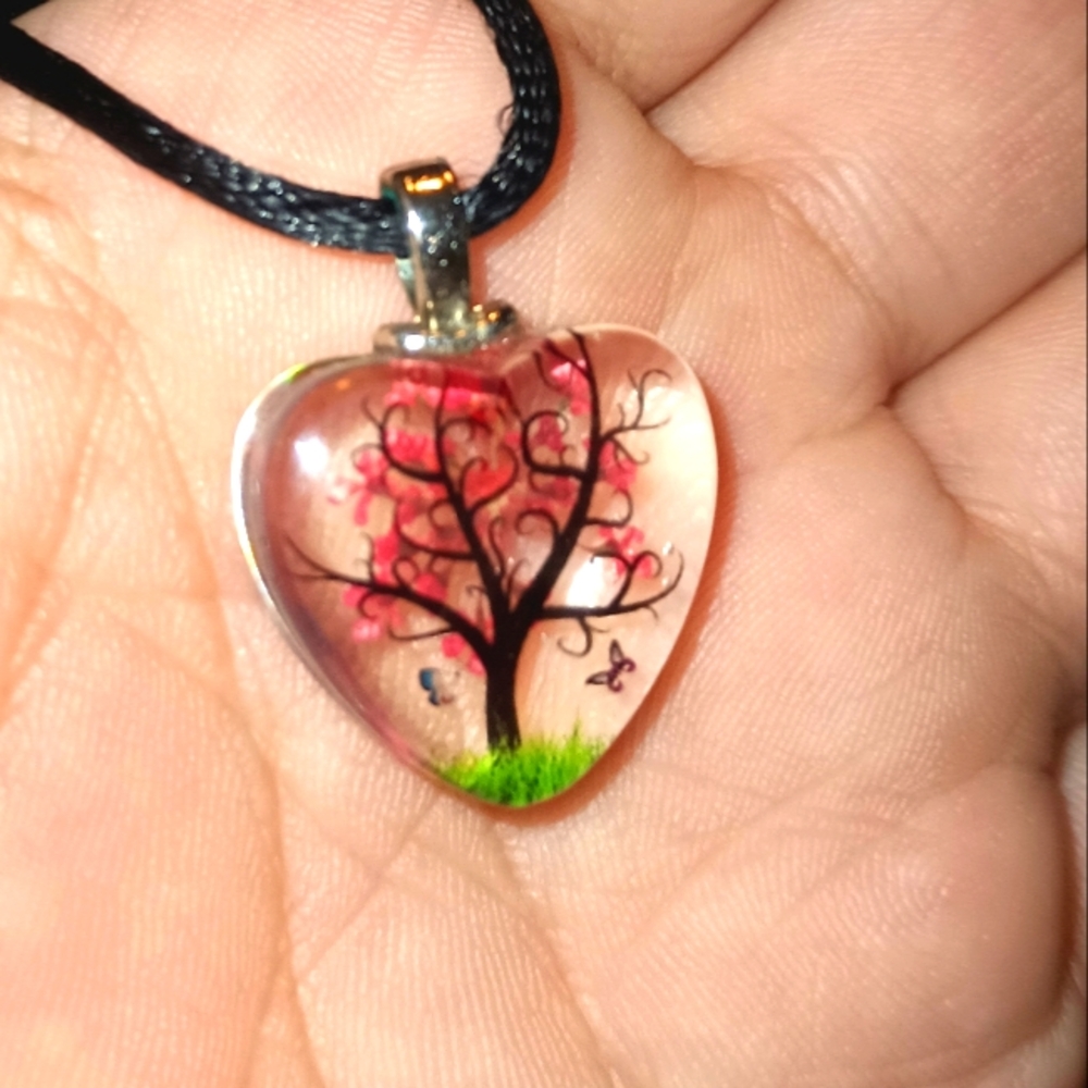 Mexican Tree of Life Hand painted necklace w nylon cord